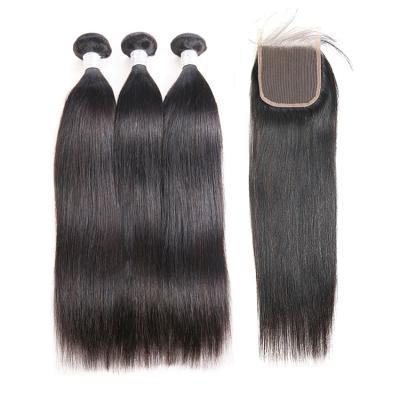 China Silky Straight Wave Bundles With Closure Lace Up Natural Hair Weave , Cambodian Virgin Straight Hair Extension for sale