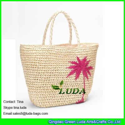 China LUDA natural paper straw crochet embroidery tote bag for sale