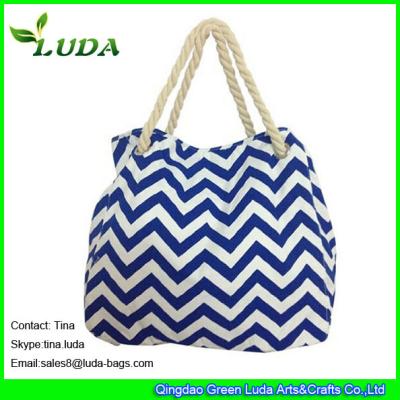 China LUDA discount purses latest handbags cute blue chevron wave  canvas shopping bag for sale