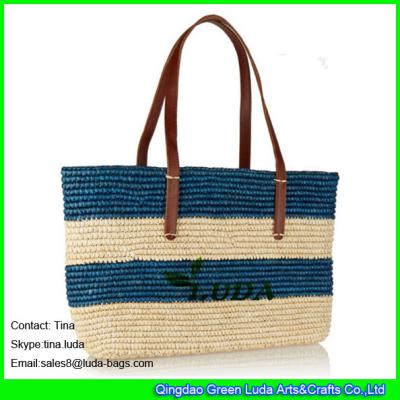 China LUDA striped straw beach handbags women's raffia tote hand resort bags zu verkaufen