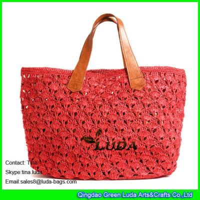 China LUDA red handbags wholesale raffia bags crochet straw beach handbags zu verkaufen