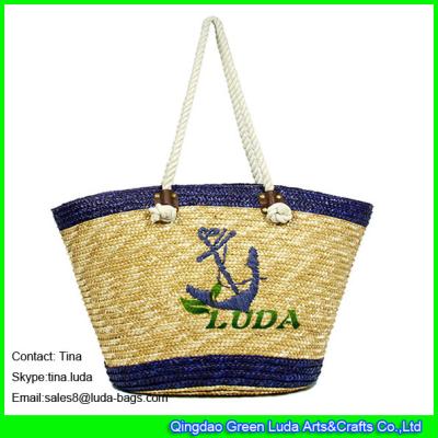 Китай LUDA women large beach handbags embroidery anchor deco wheat straw bags 2016 продается