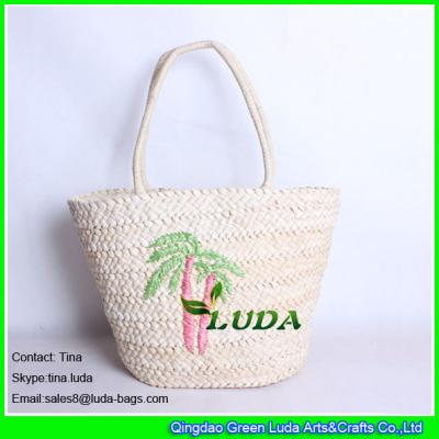 China LUDA vintage straw handbags embrodiered tree cornhusk straw beach bags for sale