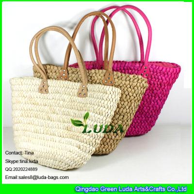 China LUDA wholesale cornhusk straw handbag colored maize straw beach bags for sale