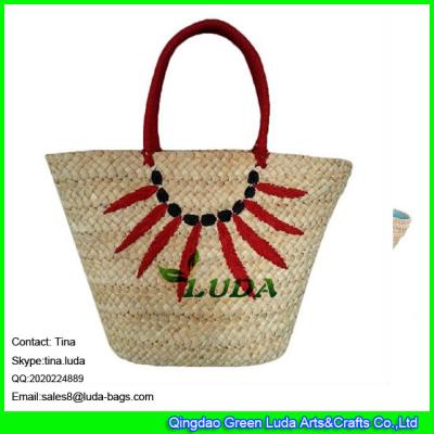 China LUDA embroidery pattern handbag  fashion big cornhusk straw bag 2013 for sale