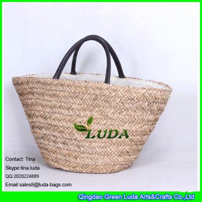 China LUDA handmade seagrass straw handbag large straw beach tote bag for sale