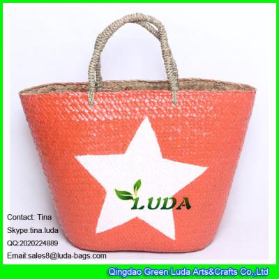 China LUDA imitate palm leaf straw bag painted white star  straw beach tote bag for sale