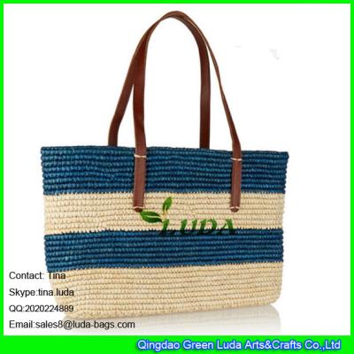 China LUDA striped bag colored raffia straw woven bag top zipper beach straw handbag for sale