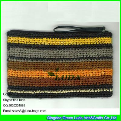 China LUDA colorful summer straw handbag zipper closure raffia straw clutch handbag for sale