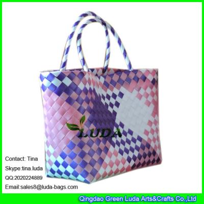 China LUDA shopper waterproof beach bag colorful summer PP strap woven straw bag for sale