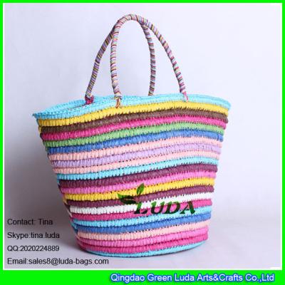 China LUDA western popular colorful summer paper straw crochet shopper tote bag for sale