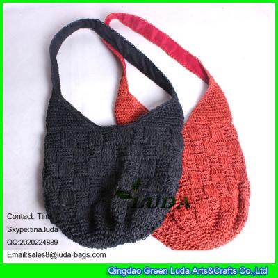 China LUDA plain handmade paper string fashion straw shoulder bag for sale