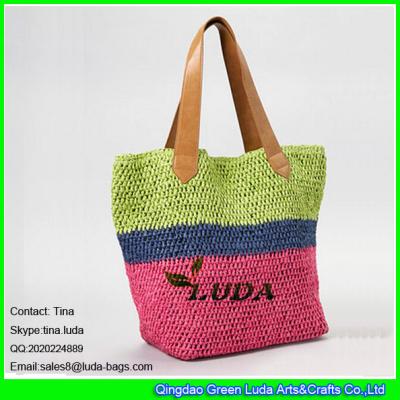 China LUDA striped ladies fashion crocheted paper straw tote bag for sale