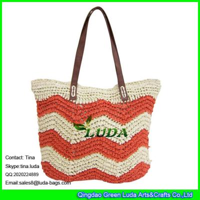 China LUDA 2015 ladies promotional paper  straw beach bag chevron crochet beach bag for sale