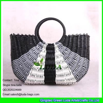 China LUDA black and white department pp woven straw bag for sale