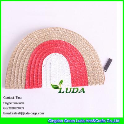 China LUDA hot sale ladies semi round striped pp straw clutch bag for sale