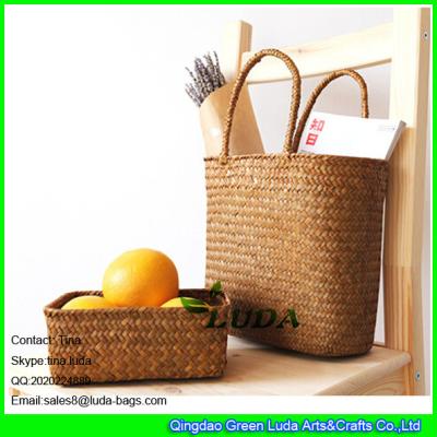 China LUDA handmade seagrass straw bag and storage bin sets for sale