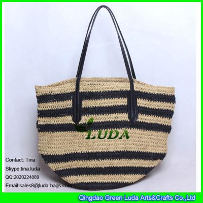 China LUDA new stripe paper straw farmers market tote bag natural straw for sale