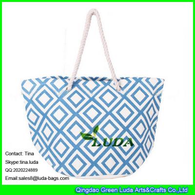 China LUDA 3 D printed beach tote bag cotton handles paper straw bags for sale