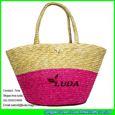 China LUDA wheat straw shoulder beach bag fashion lady straw hand bag for sale