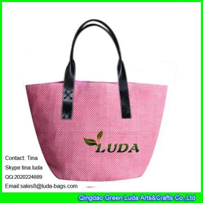 China LUDA black leather shoudlers tote bag paper straw shopping bag for summer for sale