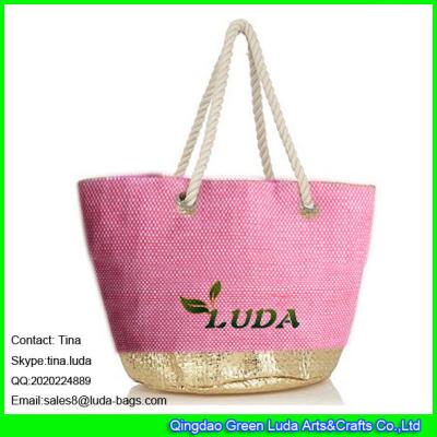 China LUDA  golden metallic beach straw tote bag fashion lady straw beach hand bag for sale