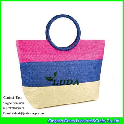 China LUDA striped straw beach bag ring fashion lady straw handbag paper straw for sale