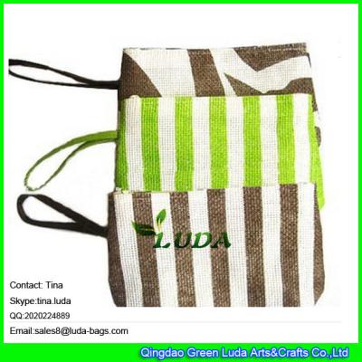 China LUDA fashion striped wallets zipper closure paper straw handbag clutch bag for sale