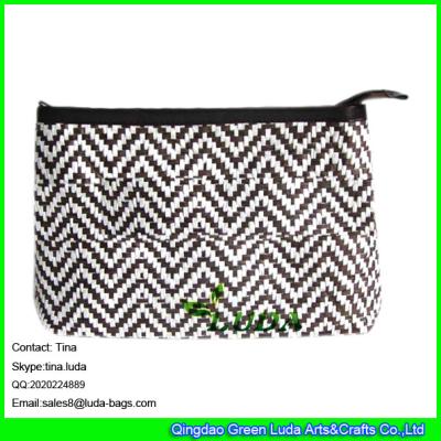 China LUDA black chevron paper straw cool handbags zipper straw clutch handbags for sale