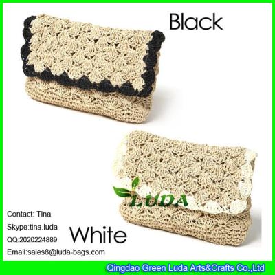 China LUDA vintage straw purses natural flower border paper straw clutch hand bag for sale