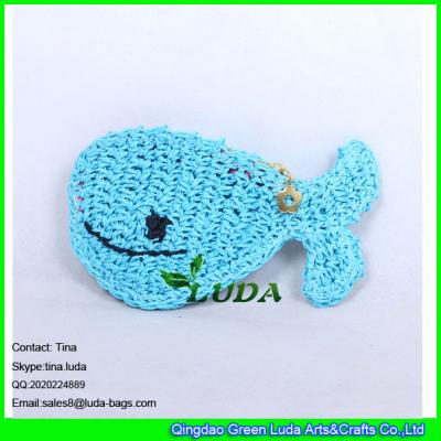 China LUDA cute coin purse fashion fish shape paper string crochet straw clutch bag for sale