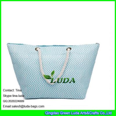 China LUDA sky blue chevron beach handbag totes large summer straw shopping bag women for sale