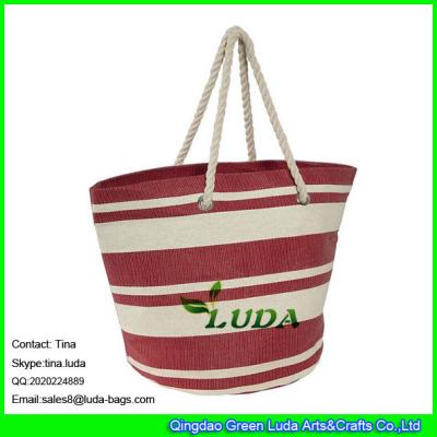 China LUDA red and white stripe beach totes paper straw made extra large beach bag for sale