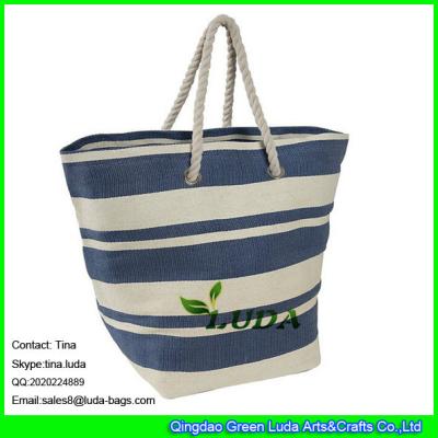 China LUDA oversized handbags stripe paper straw shopping large totes for sale