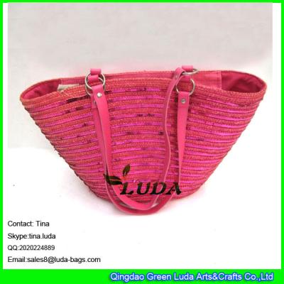 China LUDA chevron wheat straw tote zipper closure beach straw handbag bags for sale