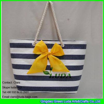 China LUDA yellow front bowknot striped promotion cheap paper straw bag for sale