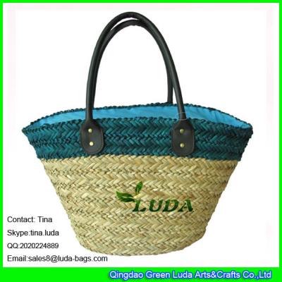 China LUDA  color block straw shoulder bag handmade seagrass straw beach bag for sale