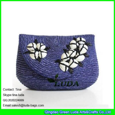 China LUDA fashion lady straw clutch bag seashell decoration wheat straw handbag for sale