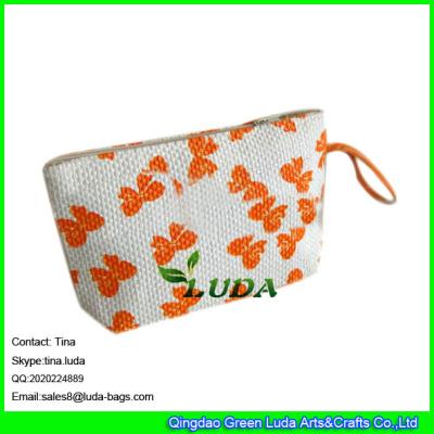 China LUDA butterfly printed handbags top zipper paper straw purse for sale