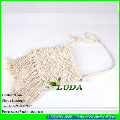 China LDMX-004 2016 fashion lady beach bag white cotton rope fasten straw shoulder bag for sale