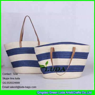 China LUDA navy blue striped totes lady summer paper straw shopping bag handbags for sale