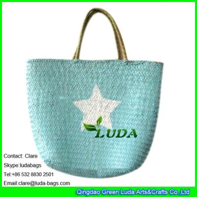 China LUDA handmade seagrass women beach straw tote bag white star printed 2016 for sale