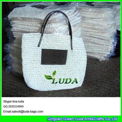 China LUDA promtion handbags pure color women straw lined shopper bag paper straw tote for sale