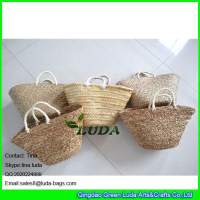 China LUDA natural seagrass straw beach bag imitated palm leaf straw handbags for sale