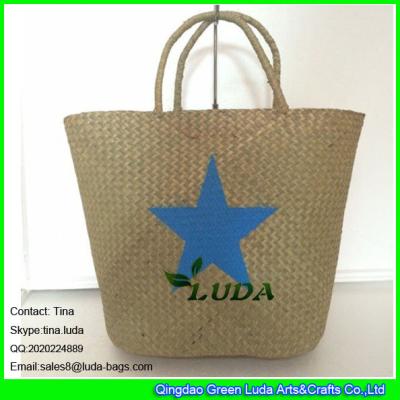 China LDSC-041 fashion palm leaf handbag star printed seagrass straw tote handbags for sale