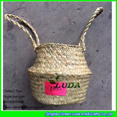 China LUDA fashion handmade natural seagrass made straw bottle basket for sale