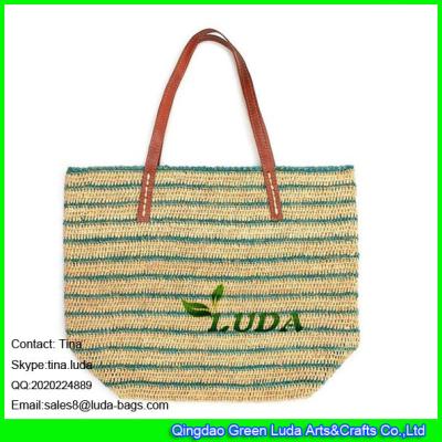 China LDLF-015 striped raffia bag crochet straw shoulder raffia bag for sale