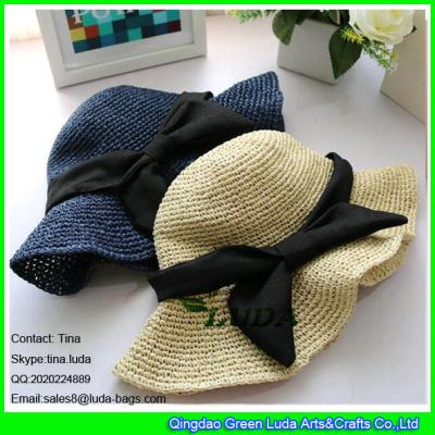 China LDMZ-005 fashion hand crochet hats summer paper straw sunhat for sale