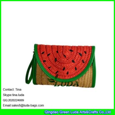 China LUDA cute watermelon handbags for girls handmade paper straw clutch bag for sale