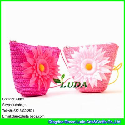 China LDMC-016 pink girls beach bag ,flower handbag ,wheat straw shoulder bag for sale